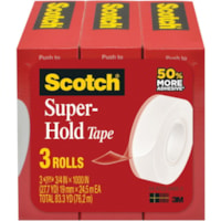 Scotch Super-Hold Tape 3/4" 3/pkg - 27.8 yd (25.4 m) Length x 0.75" (19.1 mm) Width - 1" Core - Transparent - 3