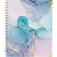 Planificateur Quartz Blueline - Hebdomadaire, Mensuel - 12 Mois - Janvier 2023 - Décembre 2023 - Bifilaire - Turquoise - Papier - hauteur de 8,5 po (215,90 mm) x largeur de 11 po (279,40 mm) - Cartonné, Bilingue, Espace de planification réglé, Onglet laminé, Page d