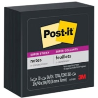 Feuillet adhésif Super Sticky Post-it® - largeur de drapeau/note 3 po (76,20 mm) x longueur de drapeau/note 3 po (76,20 mm) - Carré - 70 Feuilles par bloc - poNoir - 5 / emballage