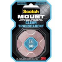 Ruban de montage transparent double face Scotch-Mount (tm) - longueur de 5 pi (1,5 m) x largeur de 1 po (25,4 mm) - clair - Mousse - 1 chaque