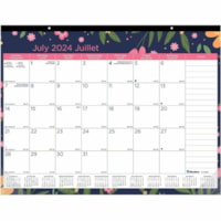 Blueline Blossom Academic 18-Month Desk Pad Calendar 22" x 17" , Bilingual - Academic - Monthly - 18 Month - July 2024 - December 2025 - 1 Month Single Page Layout - Desk Pad - Cardboard - 0.1" (2.54 mm) Height x 17" (431.80 mm) Width - Notes Area, Tear-off, Reinforced Corner, Bilingual, Reference C