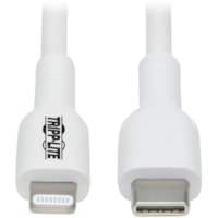 Tripp Lite by Eaton USB-C to Lightning Sync/Charge Cable (M/M), MFi Certified, White, 2 m (6.6 ft.) - 6.6 ft (2 m) Lightning/USB-C Data Transfer Cable for iPhone, iPad, iPod, MacBook, Chromebook, Wall Charger, Car Charger, Power Adapter, Computer, Ultrabook, External Hard Drive, ... - First End: 1 x