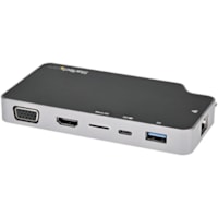 StarTech.com USB C Multiport Adapter, USB-C to 4K HDMI or VGA Video with 100W PD Pass-through, 10Gbps USB Hub/MicroSD/GbE, USB-C Mini Dock - USB-C multiport adapter 10Gbps with 4K HDMI / VGA, USB-A (Fast Charge), USB-C, microSD, GbE - Presentation mode switch - Bus powered or USB Type-C power adapte