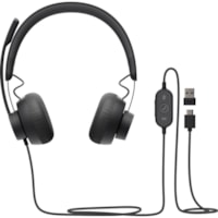 Logitech Zone 750 Wired On-Ear Headset with advanced noise-canceling microphone, simple USB-C and included USB-A adapter, plug-and-play compatibility for all devices - Stereo - USB Type C - Wired - 32 Ohm - 20 Hz to 16 kHz - Over-the-ear - Binaural - Ear-cup - 6.2 ft Cable - Uni-directional, Omni-di