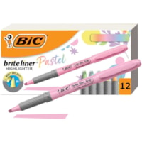 BIC Brite Liner Grip Highlighters, Assorted - 1.6 mm (0.06") Chisel Marker Point - Assorted, Pastel Yellow, Pastel Pink, Pastel Blue, Pastel Green, Pastel Purple, Pastel Orange Ink - 1 Dozen