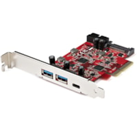 Adaptateur USB - PCI Express x4 - Carte enfichable - Rouge StarTech.com - PCI Express x4 - Carte enfichable - 5 Port(s) USB - 1 Port(s) SATA - Support UASP - PC, Linux, Mac