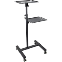 StarTech.com Mobile Projector and Laptop Stand/Cart, Heavy Duty Portable Projector Stand/Presentation Cart (22lb/shelf), Height Adjustable - Heavy-duty mobile projector and laptop stand - 2 vented trays hold 22lb each - Top tray tilts +/-12 and is height adjustable by hand (37-57in from floor) - Low