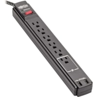 Tripp Lite by Eaton Safe-IT TLP610BUAM 6-Outlet Surge Suppressor/Protector - 6 x NEMA 5-15R, 2 x USB - 1.88 kVA - 990 J - 120 V AC Input - 10 ft (3.05 m)