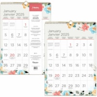 Blueline Spring Monthly Wall Calendar 22"x 17" , Bilingual - Personal/Home Office - Monthly - 12 Month - January 2025 - December 2025 - 1 Month Single Page Layout - 12" (304.80 mm) x 17" (431.80 mm) Sheet Size - Twin Wire - Gold - Chipboard, Paper - Eyelet, Reinforced, Daily Block, Reference Calenda