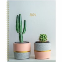 Blueline Succulent Plant Weekly/Monthly Planner 2025 - Weekly, Monthly - 12 Month - January 2025 - December 2025 - 7:00 AM to 5:45 PM - Saturday, 7:00 AM to 8:45 PM - Monday - Friday - Twin Wire - Gold Foil - Paper - Poly Cover - 0.5" (12.70 mm) Height x 8.8" (223.82 mm) Width - Ruled Planning Space