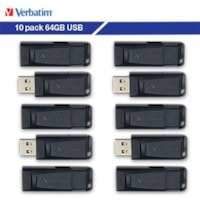 Clé USB Store 'n' Go 64 Go USB - Noir Verbatim - 64 Go - USB - Noir - À vie Garantie - 10 emballage