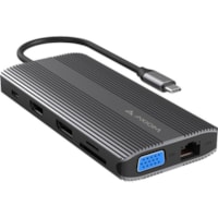 Axiom Docking Station - for Notebook/Workstation - Memory Card Reader - SD, microSD - 100 W - USB Type C - 2 Displays Supported - 4K - 3840 x 2160 - 1 x USB 2.0 - 2 x USB 3.0 - USB Type-C - Network (RJ-45) - 1 x HDMI Ports - HDMI - VGA - 1 x DisplayPorts - DisplayPort - Gray - Audio Line Out - Wired