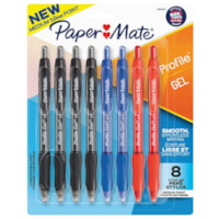 Paper Mate Profile Gel Pen - 0.7 mm (0.03") Pen Point - Retractable - Black, Blue, Red Ink - Gel-based - 8 Pack