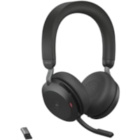 Jabra Evolve2 75 Wireless On-ear Stereo Headset - USB-A - For MS Teams - With Charging Stand - Black - Binaural - Ear-cup - 3000 cm - Bluetooth - 20 Hz to 20 kHz - MEMS Technology Microphone - Noise Cancelling - Stereo - USB Type A - Wireless - Bluetooth - 98.4 ft - 20 Hz to 20 kHz - On-ear - Binaur