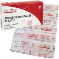 First Aid Central Plastic Adhesive Bandages (3/4"x3") - 0.75" (19.05 mm) Width x 3" (76.20 mm) Length - Plastic - 25 / Pack