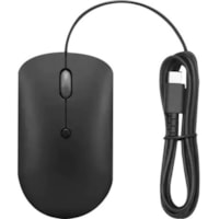 Lenovo 400 USB-C Wired Compact Mouse - Optical - Cable - Raven Black - USB Type C - 2400 dpi - Scroll Wheel - 4 Button(s) - Symmetrical