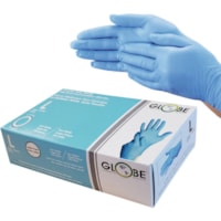 Gants d'examen - Jetable - Sans poudre Globe - épaisseur de gant 4 mil (0,10 mm) x longueur de gant 8,50 po (215,90 mm) - Large Taille - Pour Main droite / gauche - Bleu - Sans latex, Imperméable, Bouts des doigts texturés, Grande sensibilité tactile, Résistants, R