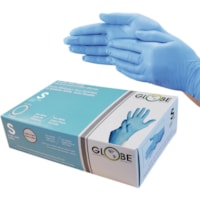 Gants d'examen - Jetable - Sans poudre Globe - épaisseur de gant 4 mil (0,10 mm) x longueur de gant 8,50 po (215,90 mm) - Petite Taille - Pour Main droite / gauche - Bleu - Sans latex, Imperméable, Bouts des doigts texturés, Grande sensibilité tactile, Résistants, 