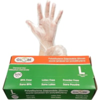 Globe Disposable Deli Gloves Large Clear 500/box - 1.50 mil (0.04 mm) Thickness x 9.06" (230.12 mm) Glove Length - Large Size - For Right/Left Hand - Clear - Water Proof, Breathable, Latex-free, BPA-free - For Cooking, Cleaning, Food Handling, Dishwashing, Janitorial Use, General Purpose, Maintenanc