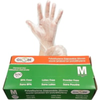 Globe Disposable Deli Gloves Medium Clear 500/box - 1.50 mil (0.04 mm) Thickness x 9.06" (230.12 mm) Glove Length - Medium Size - For Right/Left Hand - Clear - Water Proof, Breathable, Latex-free, BPA-free - For Cooking, Cleaning, Food Handling, Dishwashing, Janitorial Use, General Purpose, Maintena