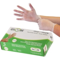 Gants de travail - Jetable - Sans poudre Globe - épaisseur de gant 4 mil (0,10 mm) x longueur de gant 9,06 po (230,12 mm) - Produit chimique Protection - Petite Taille - Pour Main droite / gauche - clair - Sans latex, Imperméable, Sans allergènes, Résistants, Sans BPA - P