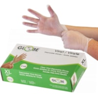 Globe Disposable Vinyl Gloves Clear X-Large 100/box - 4 mil (0.10 mm) Thickness x 9.06" (230.12 mm) Glove Length - Chemical Protection - X-Large Size - For Right/Left Hand - Clear - Latex-free, Water Proof, Allergen-free, Durable, BPA-free - For Food, Beauty Salon, General Purpose, Industrial, Paint