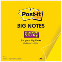 Post-it® Super Sticky Big Notes 11" x 11" Neon Orange 30sheet/pad - 11" Flag/Note Width x 11" Flag/Note Length - Square - 30 Sheets per Pad - Neon Orange - Recyclable - 30 / Pad