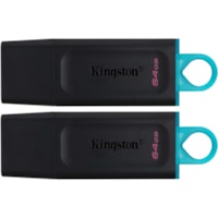 Kingston DataTraveler Exodia 64GB USB 3.2 (Gen 1) Flash Drive - 64 GB - USB 3.2 (Gen 1) - Black, Teal - 5 Year Warranty - 2 Pack