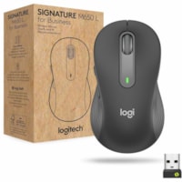 Logitech Signature M650 L for Business (Graphite) - Brown Box - Wireless - Bluetooth/Radio Frequency - Graphite - USB - 4000 dpi - Scroll Wheel - 5 Button(s) - Large Hand/Palm Size - Right-handed - 1 Each