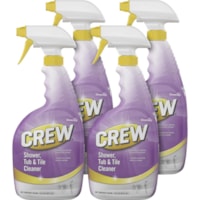 Diversey Crew Shower, Tub & Tile Cleaner - Ready-To-Use - 32 fl oz (1 quart) - Fresh Scent WidthSpray Bottle - 4 / Carton - Non-abrasive, Easy to Use - Red