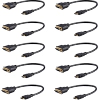 StarTech.com 8in (20cm) HDMI to DVI Adapter, DVI-D to HDMI (1920x1200p), 10 Pack, HDMI Male to DVI-D Female Cable, HDMI to DVI Cord, Black - 8in/20cm HDMI male to DVI-Digital (24-pin) female adapter; Full HD 1920x1200p 60Hz/1080p/Single link/24 Bpp - 28AWG/gold-plated connectors - Connect HDMI lapto