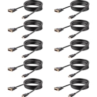 StarTech.com 6ft (1.8m) HDMI to DVI Cable, DVI-D to HDMI Display Cable (1920x1200p), 10 Pack, Black, HDMI to DVI-D Adapter Cord M/M - 1.8m/6ft 10 Pack HDMI male to DVI-Digital (19-pin) male cable; Full HD 1920x1200p 60Hz/1080p/Single link/24 Bpp - PVC strain relief/28AWG/gold-plated connectors - Con