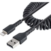 StarTech.com 1m (3ft) USB to Lightning Cable, MFi Certified, Coiled iPhone Charger Cable, Black, Durable TPE Jacket Aramid Fiber - 3.3ft (1m) Coiled USB to Lightning charging cable with aramid fiber - Durable High quality USB A 2.0 cable with extended strain relief withstands 10000 bend cycles at 18