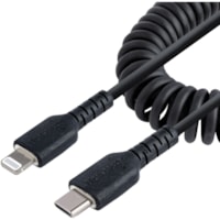 StarTech.com 1m (3ft) USB C to Lightning Cable, MFi Certified, Coiled iPhone Charger Cable, Black, Durable TPE Jacket Aramid Fiber - 3.3ft (1m) Coiled USB-C to Lightning charging cable with aramid fiber - Durable High quality USB C 2.0 cable with extended strain relief withstands 10000 bend cycles a