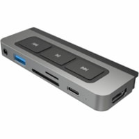 Hyper 6-in-1 USB-C Media Hub - Memory Card Reader - SD, microSD - 60 W - USB Type C - 4K - 3840 x 2160 - USB Type-A - USB Type-C - 1 x HDMI Ports - HDMI - Silver - Audio Line In - Wired - iPadOS - 60W