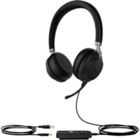 Yealink Premium USB Wired Headset - Microsoft Teams Certification - Stereo - Mini-phone (3.5mm), USB 2.0 - Wired/Wireless - Bluetooth - 32.8 ft - 32 Ohm - 20 Hz to 20 kHz - Over-the-head - Binaural - 2.6 ft Cable - Noise Cancelling, Uni-directional, Electret Condenser Microphone - Black