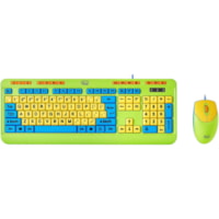 Adesso Antimicrobial Wired Kids Keyboard and Mouse Combo - USB Membrane Cable Keyboard - 104 Key - English (US) - USB Wireless Mouse - Optical - 1000 dpi - Media Player, Volume Down, Volume Up, Mute, Play/Pause, Previous Track, Next Track, Stop, My Computer, Search, Calculator, ... Hot Key(s) - Comp