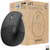 Logitech Lift Ergo Mouse - Optical - Wireless - Bluetooth/Radio Frequency - Graphite - USB - 4000 dpi - Scroll Wheel - 4 Button(s) - Small/Medium Hand/Palm Size - Left-handed - 1 Each