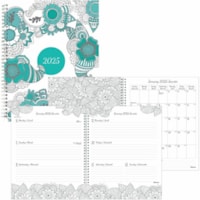 Blueline® DoodlePlan(tm) Weekly/Monthly Planner 11" x 8-1/2" Botanica Bilingual - Weekly - 12 Month - January 2025 - December 2025 - 1 Week Double Page Layout - Twin Wire - Paper - 11" (279.40 mm) Height x 8.5" (215.90 mm) Width - Ruled Planning Space, Monthly Planner, Laminated, Durable Cove