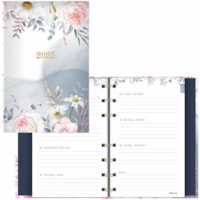 Blueline Passion Weekly/Monthly Planner 8"x 5" , Bilingual - Weekly, Monthly - January 2025 to December 2025 - Twin Wire - Gold - 8" (203.20 mm) Height x 5" (127 mm) Width - Bilingual, Floral Design, Self-adhesive, Laminated Tab, Storage Pocket, Note Page