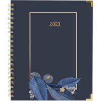 Blueline Gold Detail Weekly Planner 2022, Blue - Weekly - January - December - 1 Week Double Page Layout - Twin Wire - Blue, Navy, Gold - Foil, Paper - 11" Height x 8.5" Width - Monthly Planner, Ruled Planning Space, Self-adhesive, Storage Pocket, Bilingual, Yearly Calendar, Expense Tracking, Projec