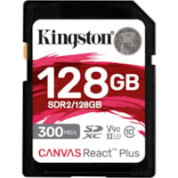 Kingston Canvas React Plus SDR2 128 GB Class 10/UHS-II (U3) V90 SDXC - 300 MB/s Read - 260 MB/s Write - Lifetime Warranty