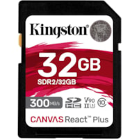 Kingston Canvas React Plus SDR2 32 GB Class 10/UHS-II (U3) V90 SDHC - 300 MB/s Read - 260 MB/s Write - Lifetime Warranty