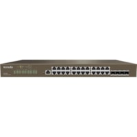 Tenda L2 Managed Switch - 24 Ports - Manageable - Gigabit Ethernet - 10/100/1000Base-T, 1000Base-X - 2 Layer Supported - Modular - 4 SFP Slots - 24 W Power Consumption - Optical Fiber, Twisted Pair - 1U - Rack-mountable