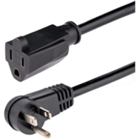 StarTech.com 6ft (2m) Power Extension Cord, Right Angle NEMA 5-15P to NEMA 5-15R, 13A 125V, 16AWG, Black, Flat Outlet Extension Cable - 6ft (1.8m) AC power extension cable right-angle NEMA 5-15P to NEMA 5-15R; 125V 13A power supply extension cord; 16AWG; UL listed components; Fully molded connectors