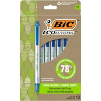 BIC Ecolutions Clic Stic Blue Ballpoint Pens - Medium Point (1.0mm), 10-Count Pack, Retractable Ball Point Pens Made from 78% Recycled Plastic