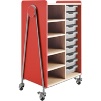 Safco Whiffle Typical 2 Double 48" - 4 Shelf - 4 Casters - Laminate, High Pressure Laminate (HPL), Particleboard, Polyvinyl Chloride (PVC) - 48" (1219.20 mm) Height - Red