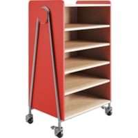 Safco Whiffle Typical 3 Double 48" - 4 Shelf - 4 Casters - Laminate, High Pressure Laminate (HPL), Particleboard, Polyvinyl Chloride (PVC) - 48" (1219.20 mm) Height - Red