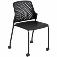 Safco Next Stackable Chairs with Casters, Black, Pack of 4 - Black Polypropylene Seat - Black Polypropylene, Plastic Back - Black Steel Frame - Mid Back - Four-legged Base - Steel, Polypropylene - 4.0