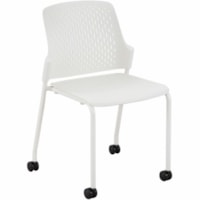 Safco Next Stackable Chairs with Casters, White, Pack of 4 - White Polypropylene Seat - White Polypropylene, Plastic Back - White Steel Frame - Mid Back - Four-legged Base - Polypropylene, Steel - 4.0